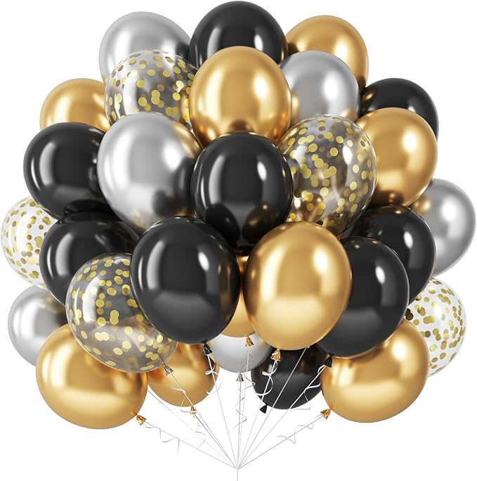 Black Gold Silver Confetti Balloon Set