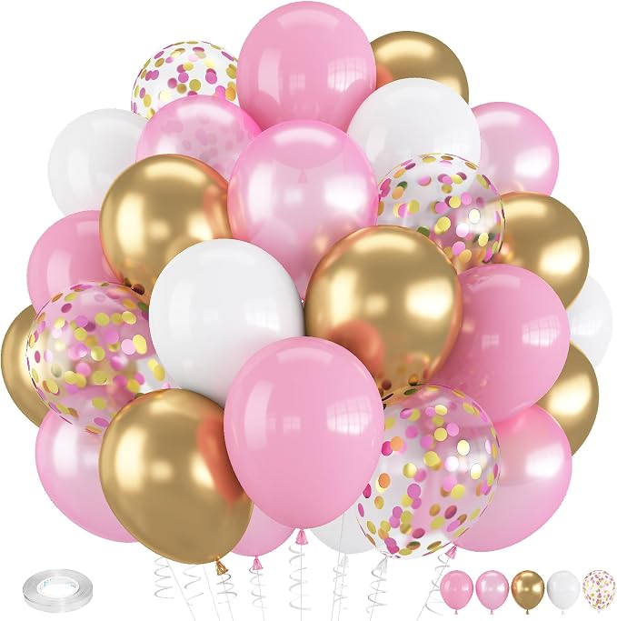 Pink Gold Confetti Balloon Set