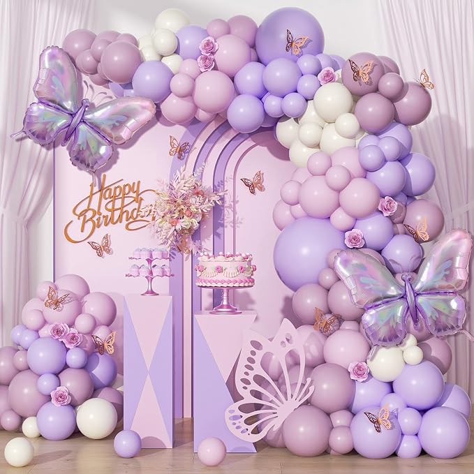 Pink Purple Butterfly Balloon Arch Kit