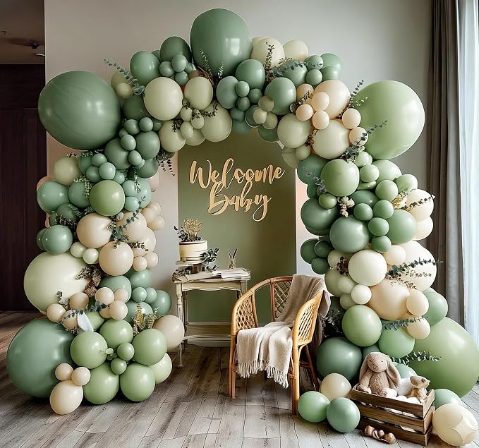 Dusty Green White Double Stuffed Balloon Arch Kit