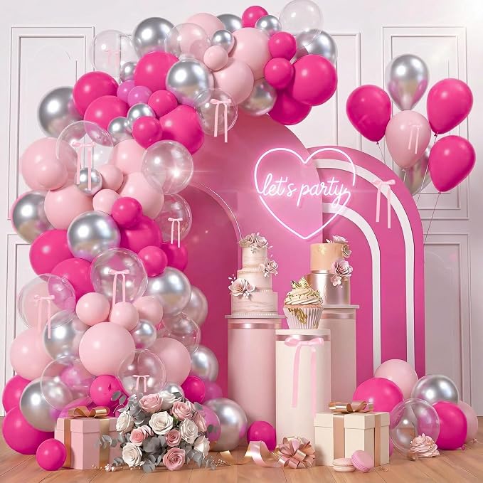 Hot Pink Pink & Silver Balloon Garland Kit